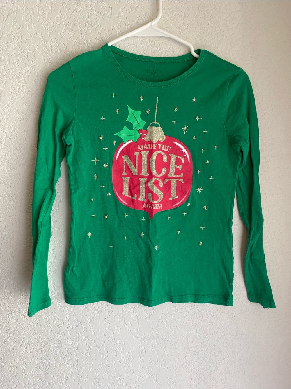 The Children's Place Green Long-Sleeve Holiday Tee with Red Ornament Graphic